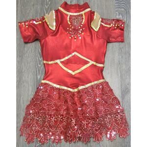 Dance Costume Recital Dress Sequins Girls Size S***see notes Red Gold Dress Up